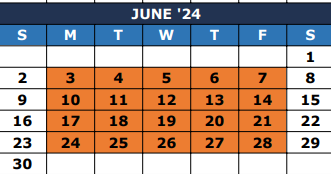 District School Academic Calendar for Fisher Elementary for June 2024