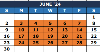 District School Academic Calendar for De Zavala Fifth Grade Center for June 2024