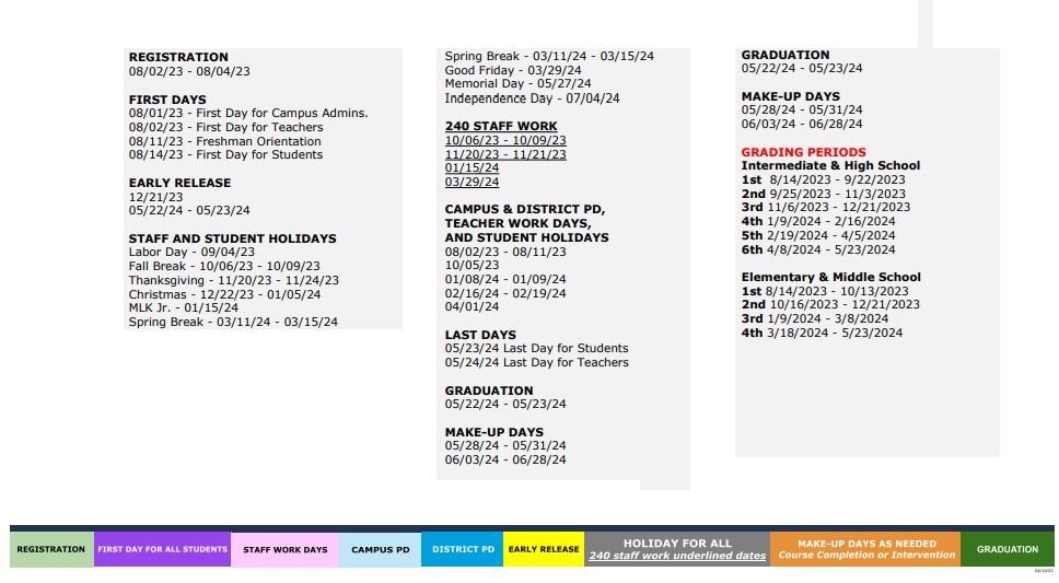 District School Academic Calendar Key for New M S #2