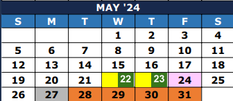 District School Academic Calendar for The Summit Intermediate for May 2024