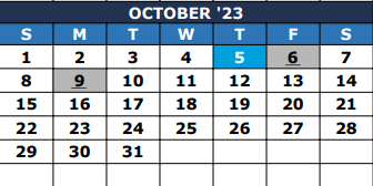 District School Academic Calendar for Guidance Center for October 2023