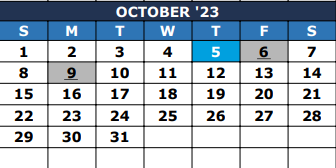 District School Academic Calendar for Tegeler  Career Center for October 2023