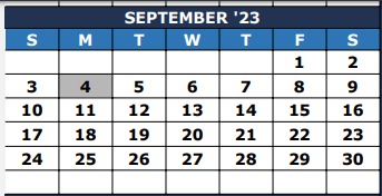 District School Academic Calendar for Fisher Elementary for September 2023