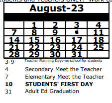 District School Academic Calendar for Sunshine Youth Services for August 2023