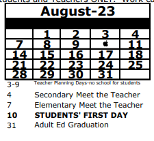 District School Academic Calendar for Wesley Chapel Elementary School for August 2023
