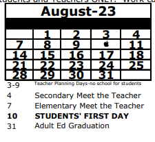 District School Academic Calendar for Chasco Middle School for August 2023