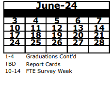 District School Academic Calendar for Trinity Oaks Elementary School for June 2024