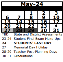 District School Academic Calendar for Schwettman Education Center for May 2024