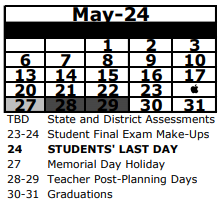 District School Academic Calendar for Wesley Chapel Elementary School for May 2024
