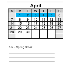 District School Academic Calendar for Matthews Learning Center for April 2024