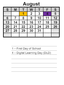 District School Academic Calendar for Hiram Elementary School for August 2023