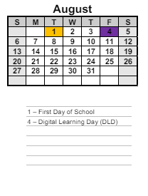 District School Academic Calendar for North Paulding Middle for August 2023