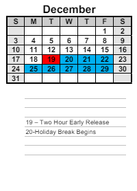 District School Academic Calendar for Lena Mae Moses Middle School for December 2023