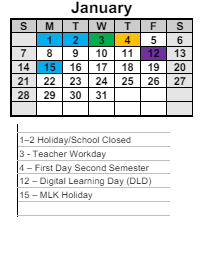 District School Academic Calendar for Matthews Learning Center for January 2024