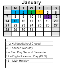 District School Academic Calendar for Hiram High School for January 2024