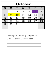 District School Academic Calendar for Hiram Elementary School for October 2023