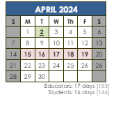 District School Academic Calendar for Nathanael Greene School for April 2024
