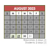 District School Academic Calendar for Nathanael Greene School for August 2023