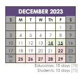 District School Academic Calendar for Nathanael Greene School for December 2023