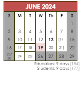 District School Academic Calendar for Nathanael Greene School for June 2024