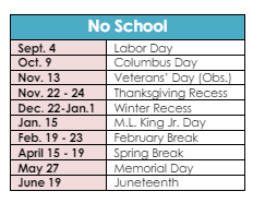 District School Academic Calendar Legend for Nathanael Greene School