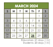 District School Academic Calendar for Nathanael Greene School for March 2024