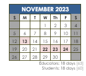 District School Academic Calendar for Nathanael Greene School for November 2023
