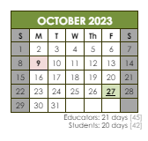 District School Academic Calendar for Nathanael Greene School for October 2023