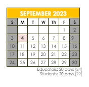 District School Academic Calendar for Nathanael Greene School for September 2023