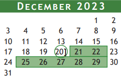 District School Academic Calendar for Brazoria Co J J A E P for December 2023