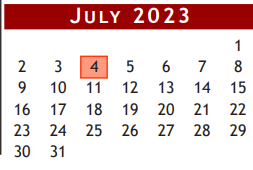 District School Academic Calendar for Berry Milller Junior High School for July 2023