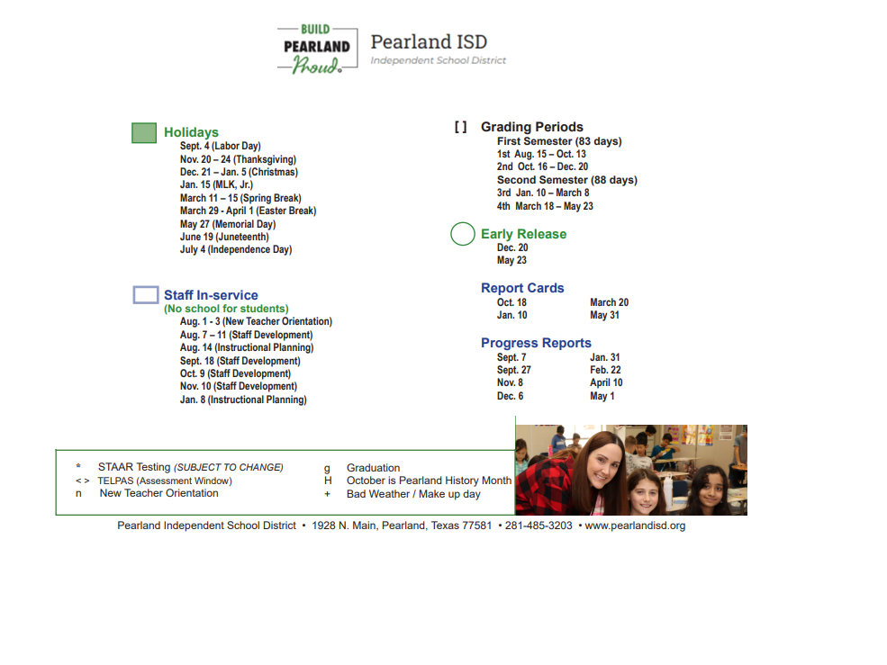 District School Academic Calendar Key for Brazoria Co J J A E P