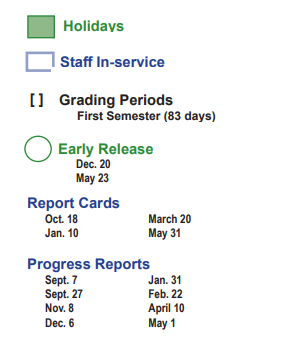 District School Academic Calendar Legend for Berry Milller Junior High School