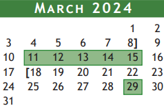 District School Academic Calendar for Brazoria Co J J A E P for March 2024