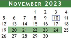 District School Academic Calendar for Brazoria Co J J A E P for November 2023