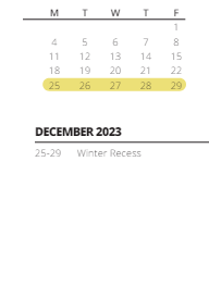 District School Academic Calendar for Meadow's Edge Elementary Sch for December 2023