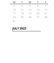 District School Academic Calendar for Meadow's Edge Elementary Sch for July 2023