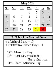 District School Academic Calendar for Lovelock Elementary School for May 2024