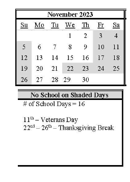 District School Academic Calendar for Lovelock Elementary School for November 2023