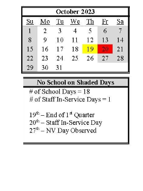 District School Academic Calendar for Lovelock Elementary School for October 2023