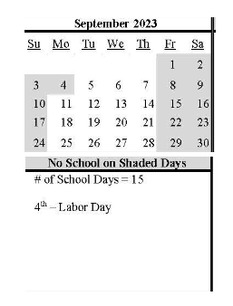 District School Academic Calendar for Lovelock Elementary School for September 2023