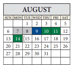 District School Academic Calendar for John B Connally High School for August 2023