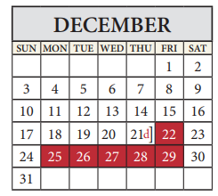 District School Academic Calendar for Delco Primary School for December 2023