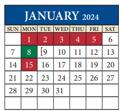 District School Academic Calendar for Travis Co J J A E P for January 2024