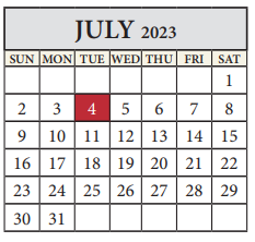 District School Academic Calendar for Timmerman Elementary for July 2023