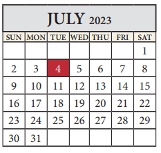 District School Academic Calendar for Travis Co J J A E P for July 2023