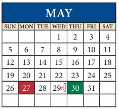 District School Academic Calendar for John B Connally High School for May 2024