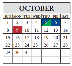 District School Academic Calendar for Travis Co J J A E P for October 2023