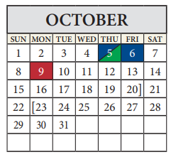 District School Academic Calendar for Pflugerville Elementary School for October 2023