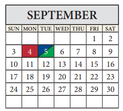 District School Academic Calendar for Travis Co J J A E P for September 2023